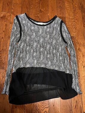 Michael Kors Black and White Mixed-Print Long-Sleeve Tunic